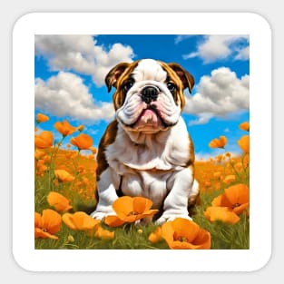 California Poppy English Bulldog Puppy Sticker